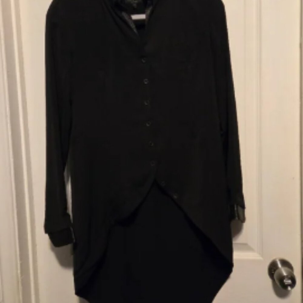 Rag & Bone Irregular Long Shirt With Half Button Color Black Size Small